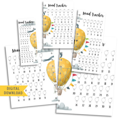 Hot Air Balloon Mood Tracker Planner Pages. Instant Download.
