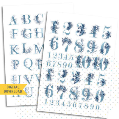 Fine Flowers Letter and Number Stickers. Printable Planner Stickers.