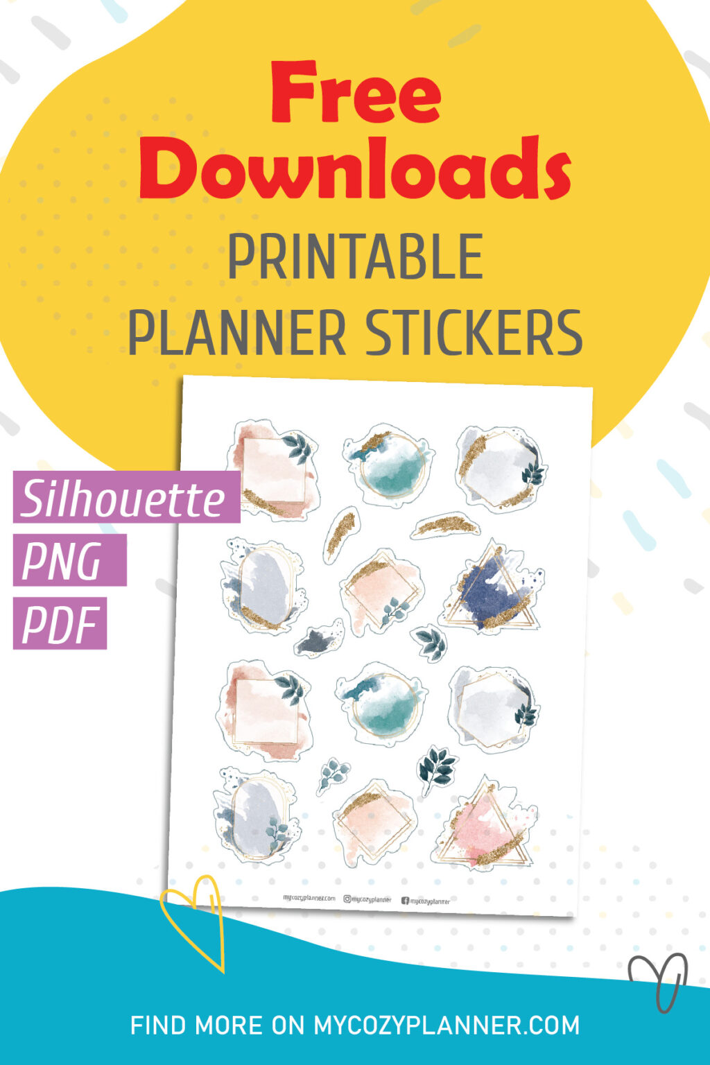 Free watercolor frame stickers for The Happy Planner