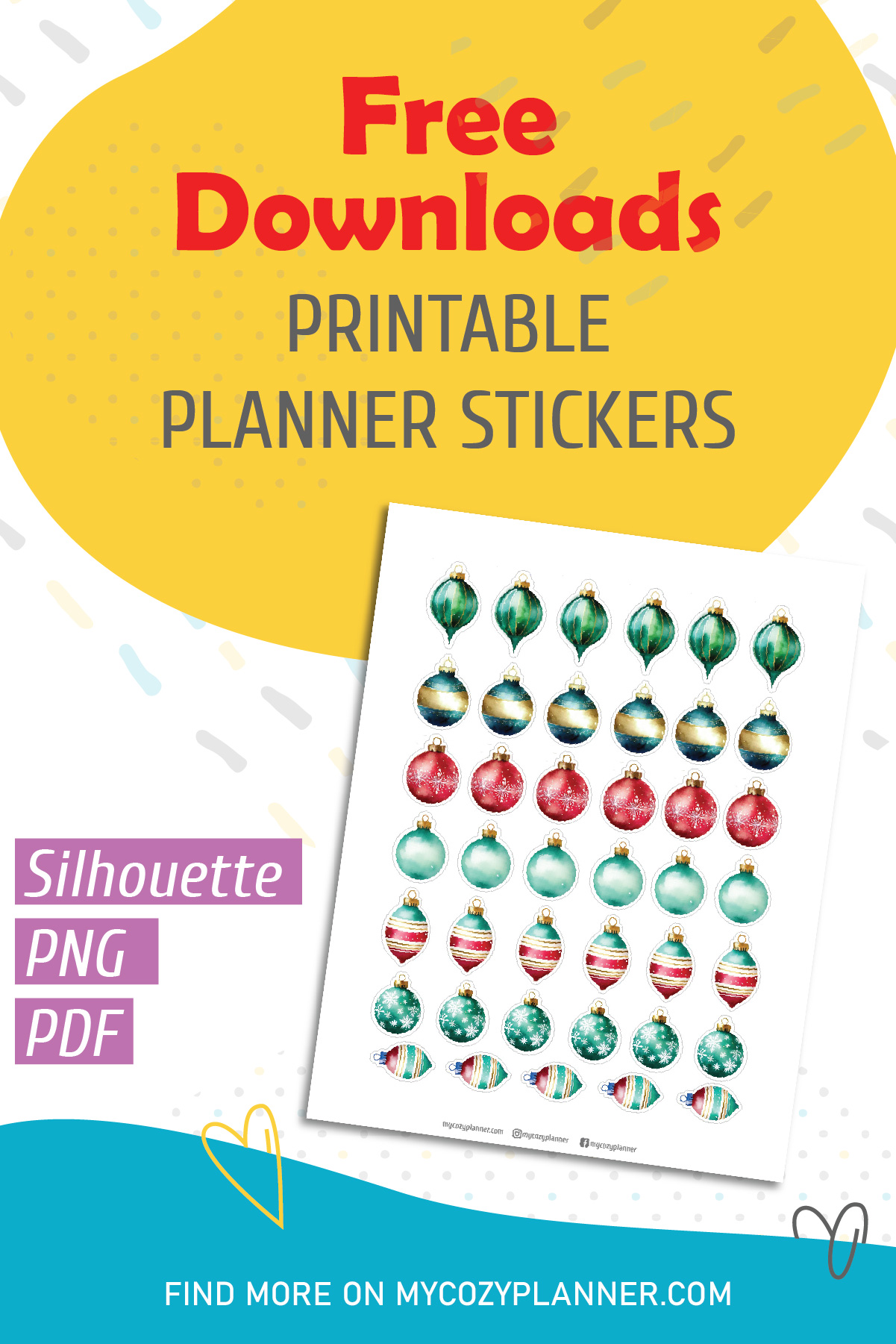 Tree Ornament Stickers. Free Printable Planner Stickers. - MY COZY PLANNER