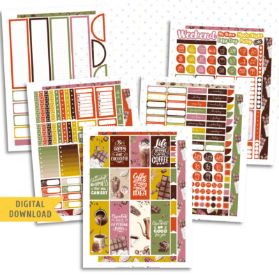 Chocolate Sticker Kit. Printable Planner Stickers.