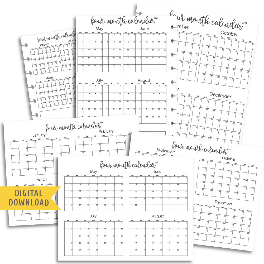 2025 Four Month Calendar. Free Planner Printables. - MY COZY PLANNER