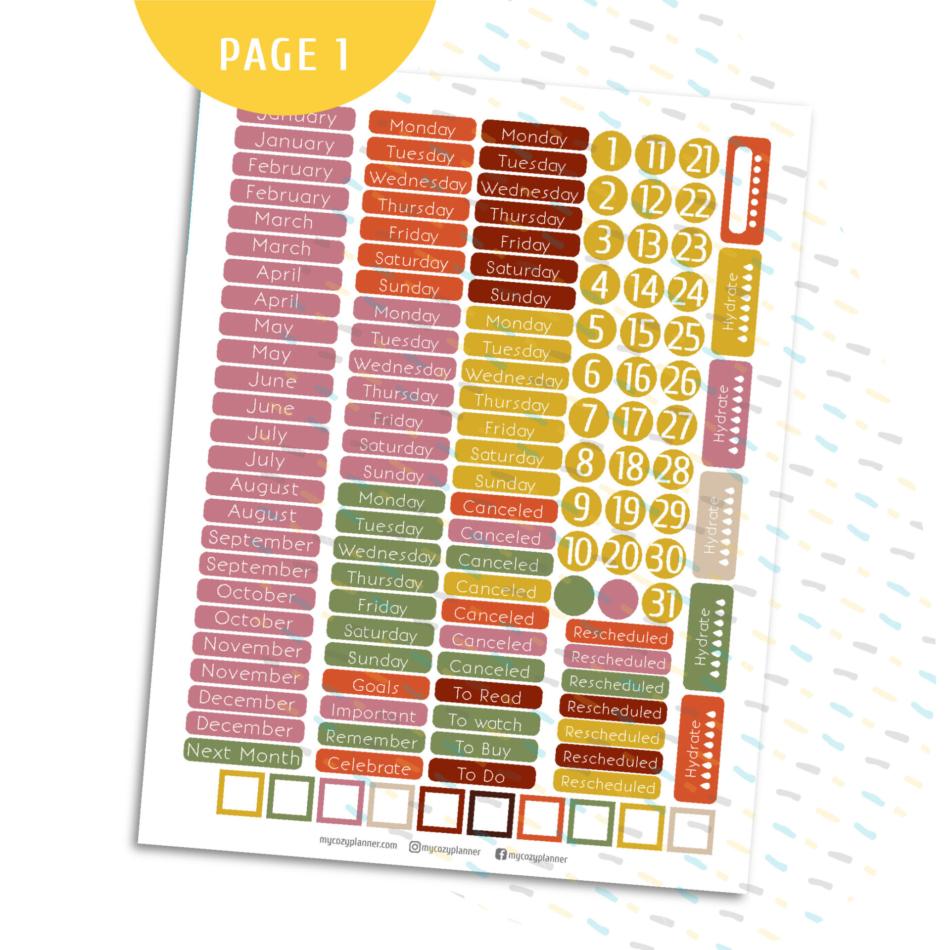 Chocolate Monthly Sticker Kit. Printable Planner Stickers. - MY COZY ...