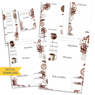 Chocolate Recipe Planner Pages. Instant Download.