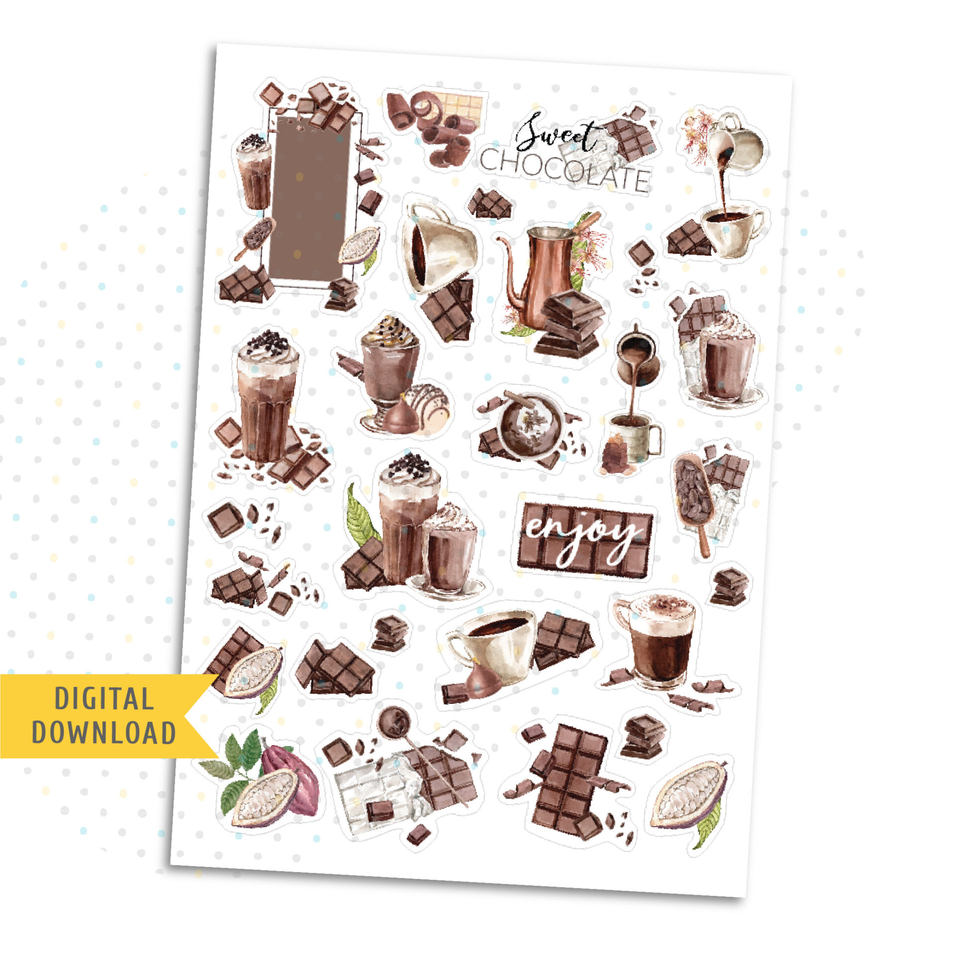 Chocolate Stickers. Printable Planner Stickers.