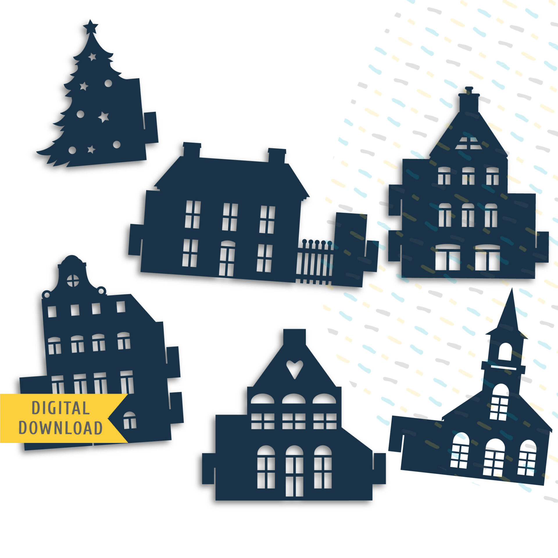 Mini Christmas Cozy Village. Printable Christmas Decor.