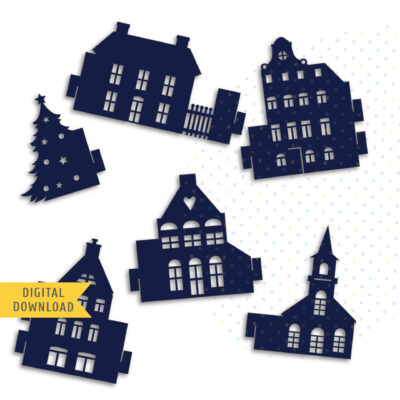 Christmas Cozy Village. Medium size. Printable Christmas Decor.