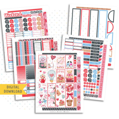 Watercolor Love Sticker Kit. Printable Planner Stickers.