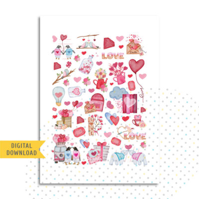 Watercolor Love Stickers. Printable Planner Stickers.