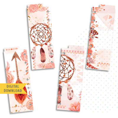 Pink Boho Chic Divider Kit. Printable Planner Dividers.