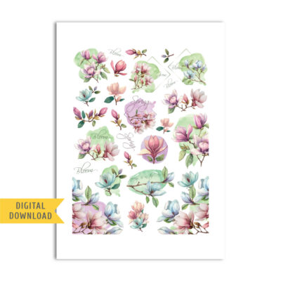 Spring Magnolia Stickers. Printable Planner Stickers.