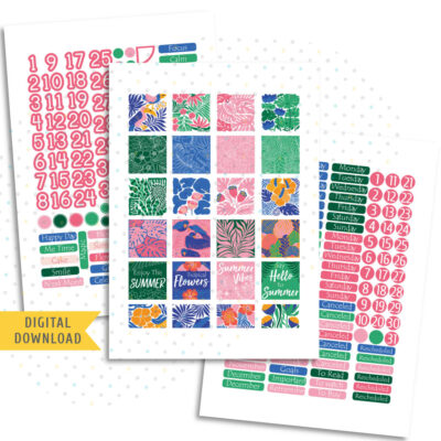 Tropical Color Monthly Sticker Kit. Printable Planner Stickers.