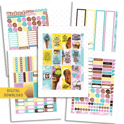 Cool Ice Cream Sticker Kit. Printable Planner Stickers.