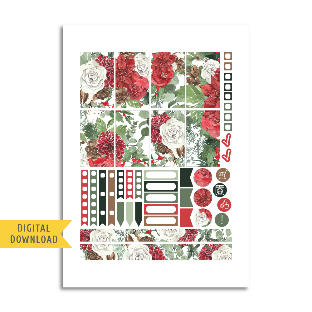 Winter Bouquet Stickers Kit. Free Printable Planner Stickers. - MY COZY ...