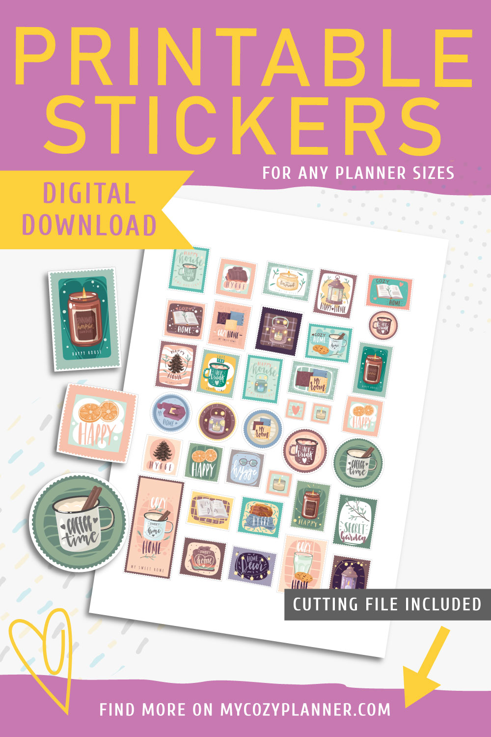 Cozy Home Stamp Stickers. Printable Planner Stickers. - MY COZY PLANNER