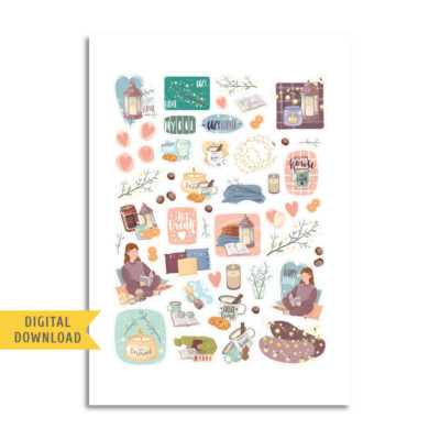 Cozy Home Stickers. Printable Planner Stickers.