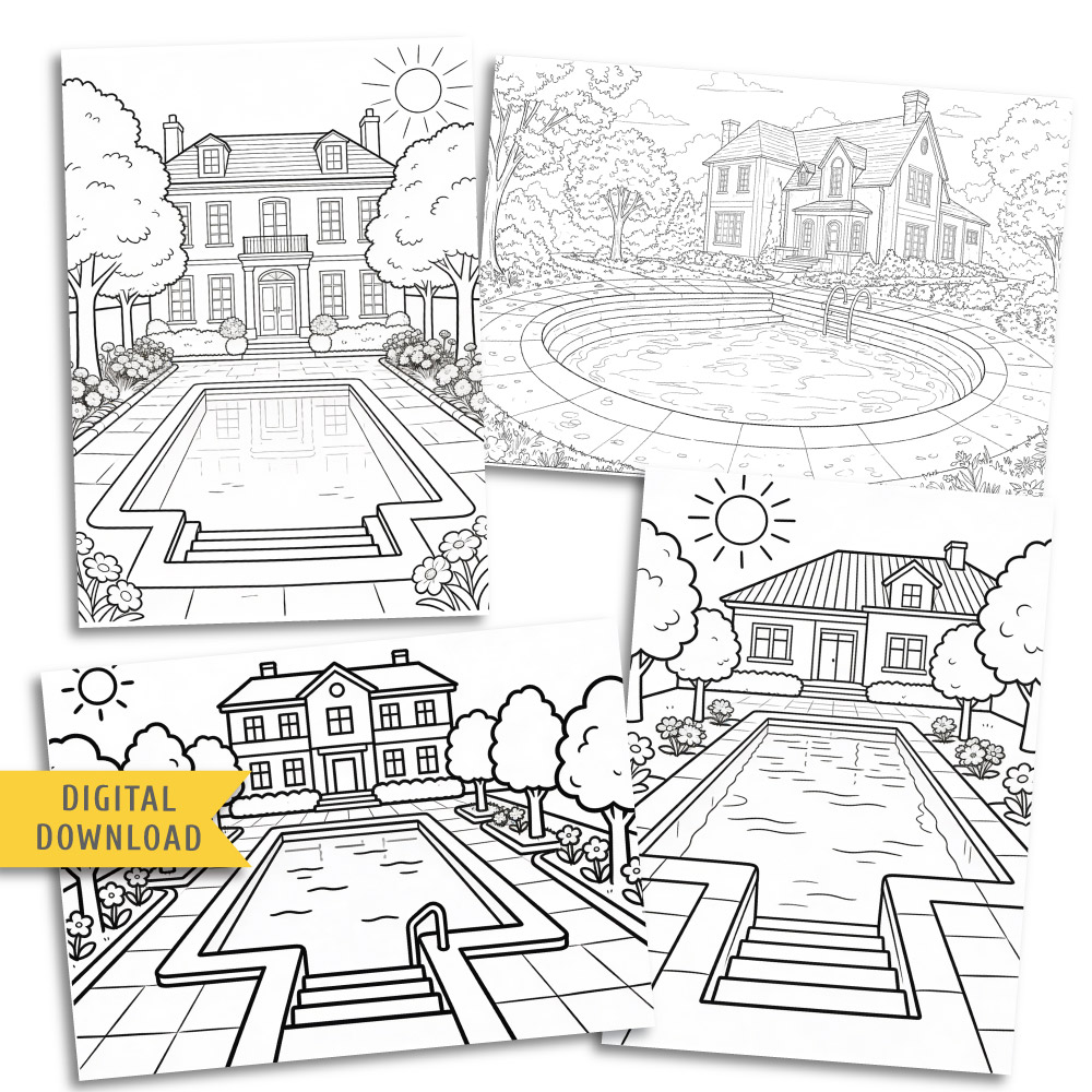 Swimming Pool. Free Coloring Pages Printables. - MY COZY PLANNER