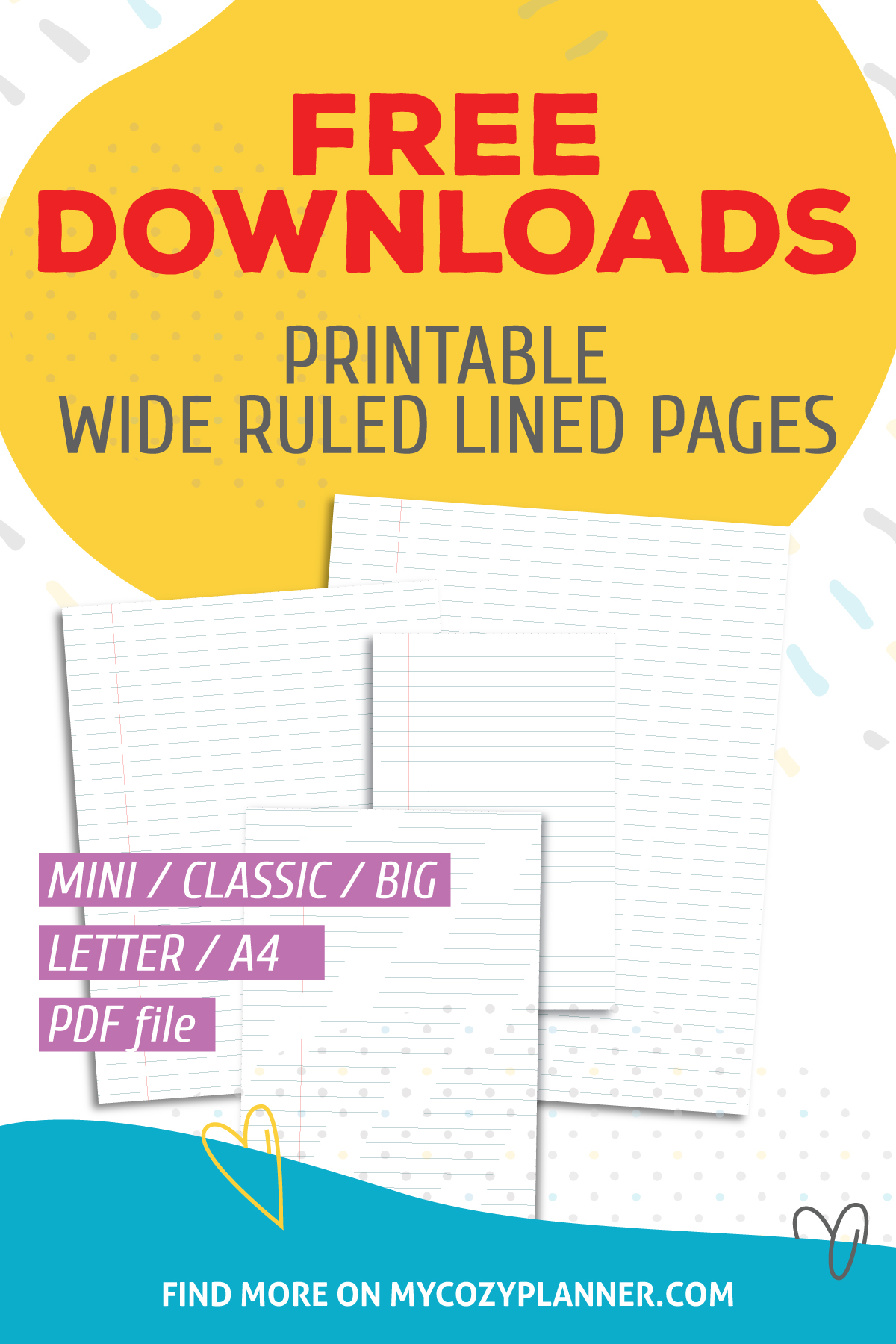 Wide Rulled Lined Pages. Free Digital Download - MY COZY PLANNER