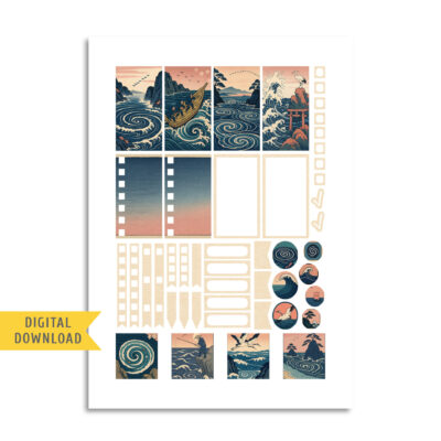 Japanese Wave Free Printable Planner Stickers.