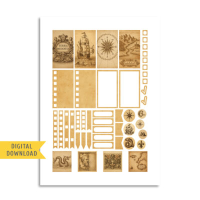 Antique Map Free Printable Planner Stickers.