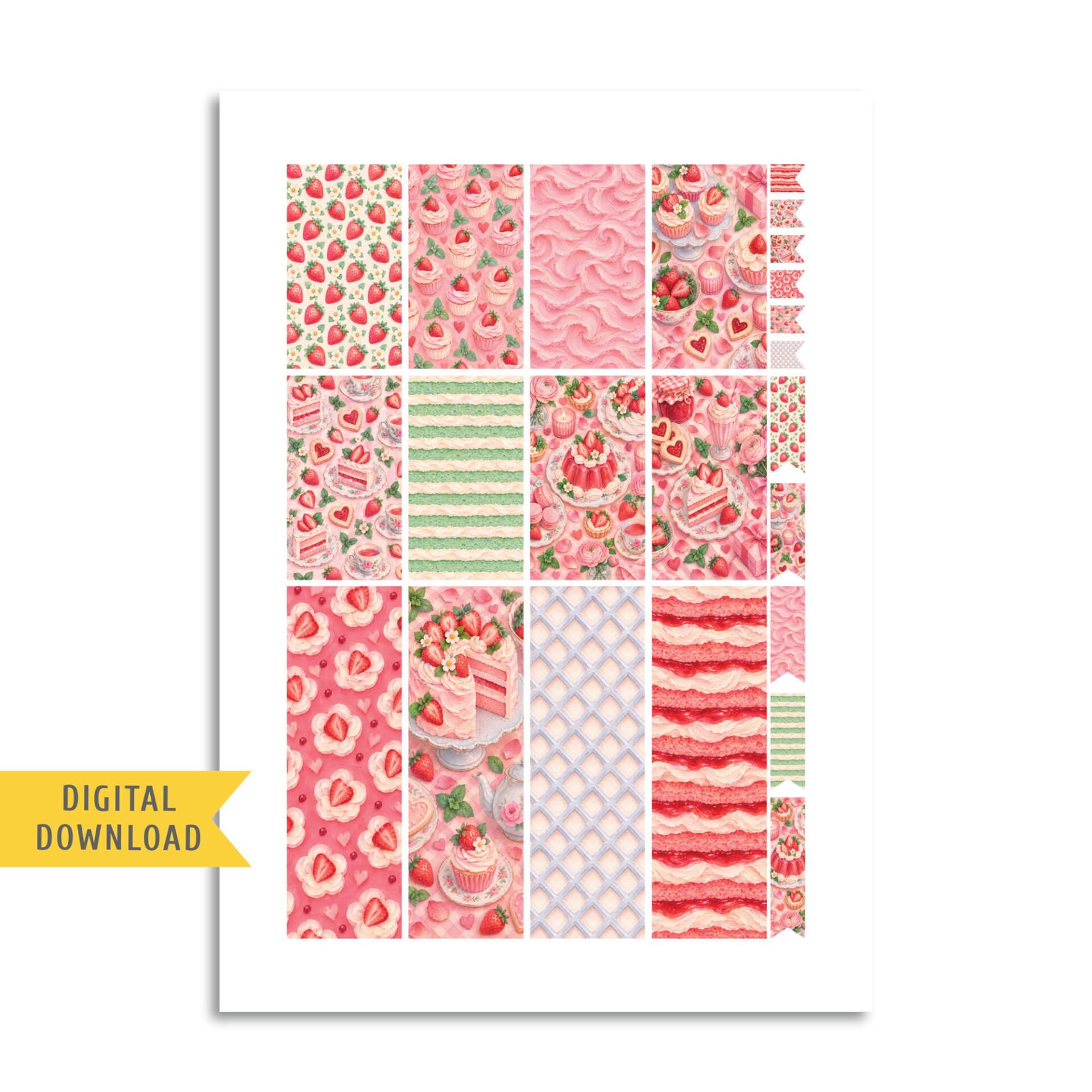 Strawberry Cakes Free Printable Planner Stickers - MY COZY PLANNER