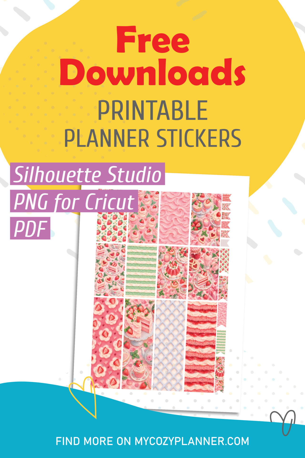 Strawberry Cakes Free Printable Planner Stickers - MY COZY PLANNER