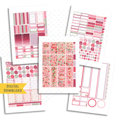 Strawberry Cakes Sticker Kit. Printable Planner Stickers.