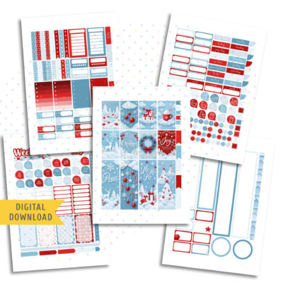 Paper Christmas Sticker Kit. Printable Planner Stickers.