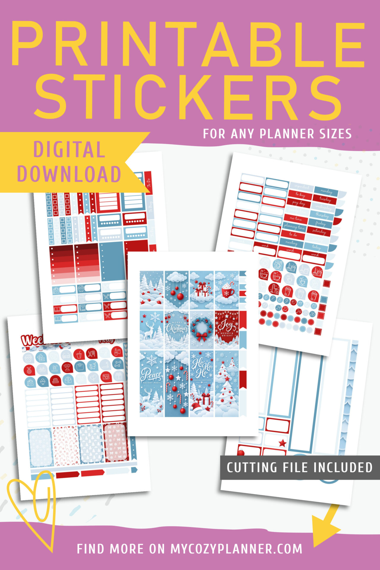 Paper Christmas Sticker Kit. Printable Planner Stickers. - MY COZY PLANNER