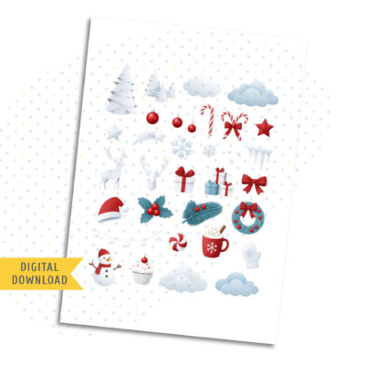 Paper Christmas Stickers. Printable Planner Stickers.